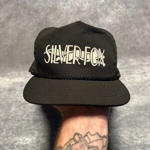 Vintage Black Silver Fox Snapback Hat Otto Cap Mens Adjustable Rope Accent